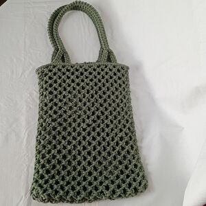 The Beach People Macrame 100% Cotton Cord Crochet Sage Green Rectangle Tote Bag